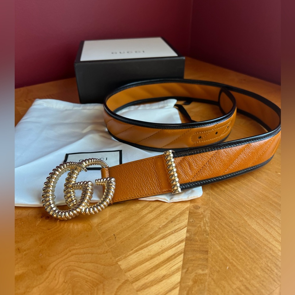 Gucci logo buckle belt Matlasse leather belt cognac and black - Picture 3 of 9